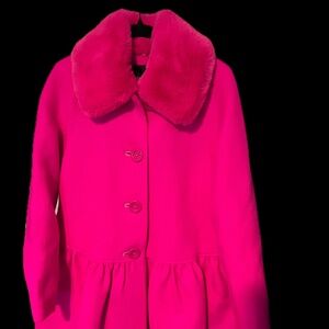 RARE SIZES Available: Kate Spade Pink Faux Fur Flounce Wool Coat - NWT - FREESHP